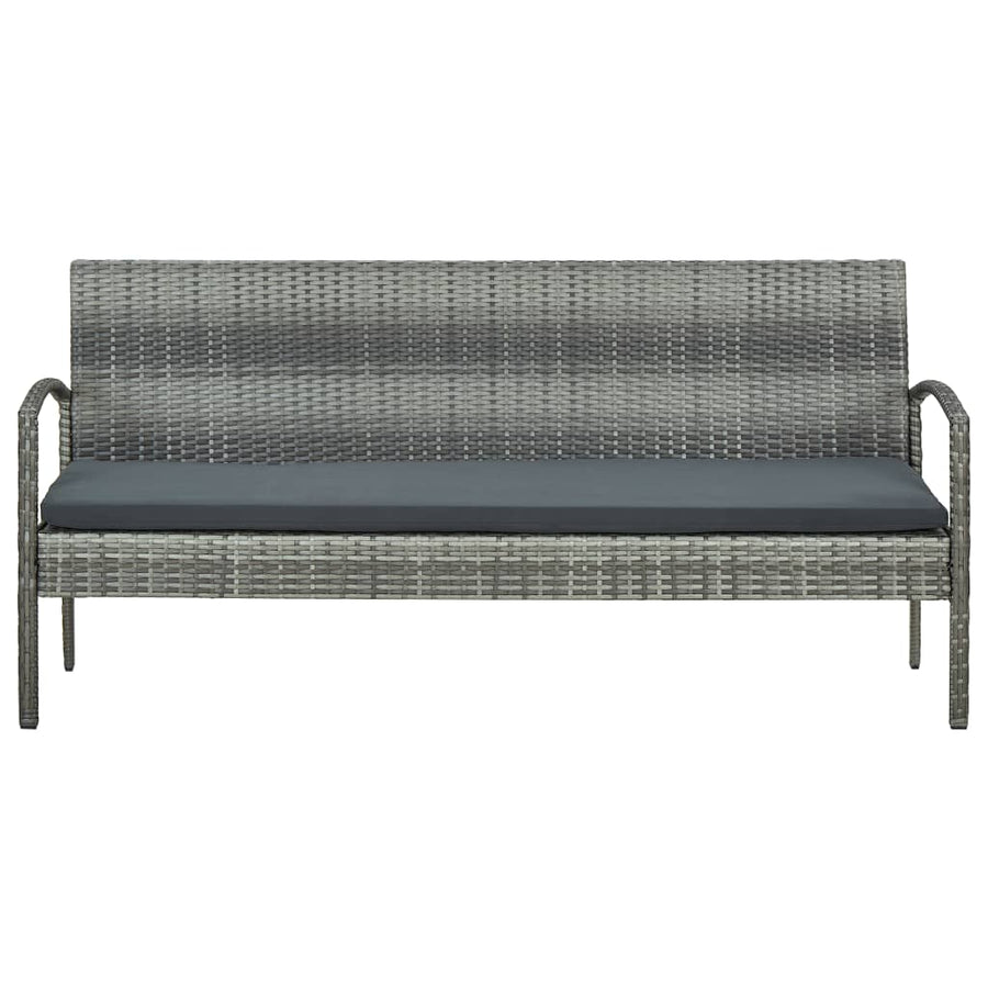 Tuinbank 3-Zits Met Kussen Poly Rattan Grijs