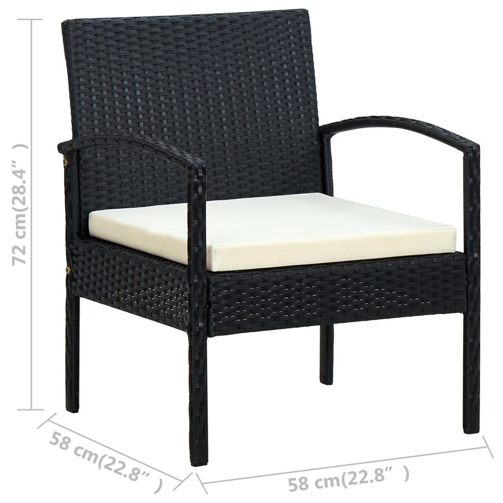Tuinstoel Met Kussen Poly Rattan Zwart en wit