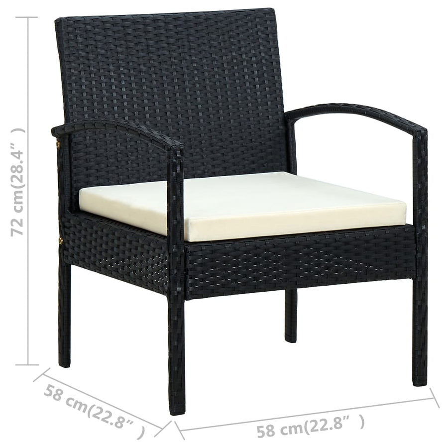 Tuinstoel Met Kussen Poly Rattan Zwart en wit