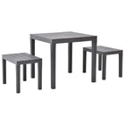 Garden table with 2 benches, plastic, brown