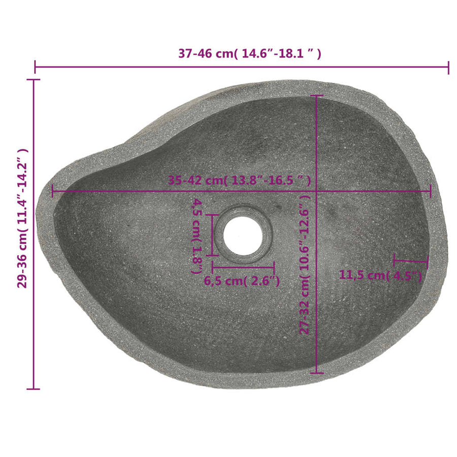 Wastafel ovaal 37-46 cm riviersteen 37-46 cm