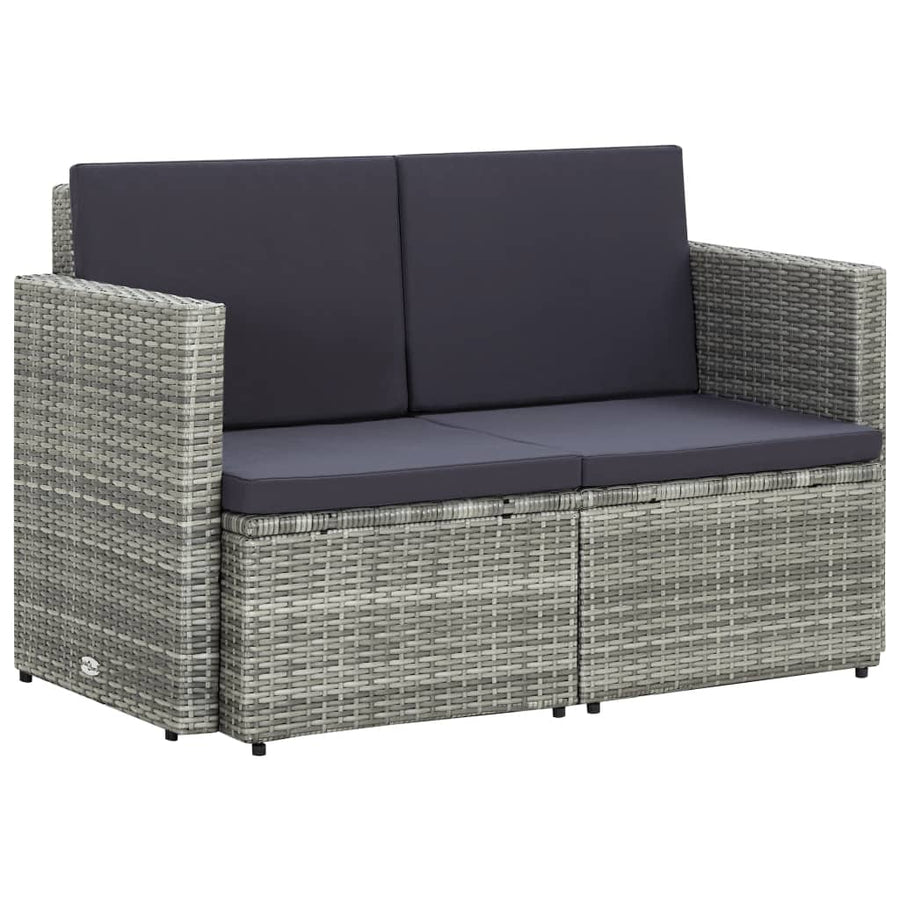 Tuinbank 2-Zits Met Kussens Poly Rattan Grijs