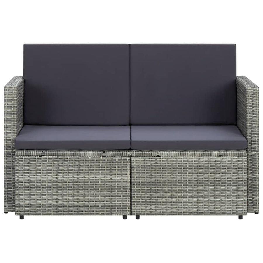 Tuinbank 2-Zits Met Kussens Poly Rattan Grijs