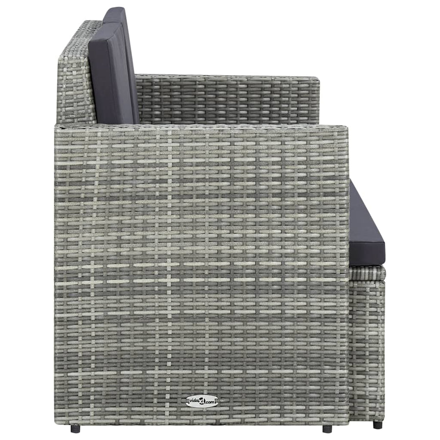Tuinbank 2-Zits Met Kussens Poly Rattan Grijs
