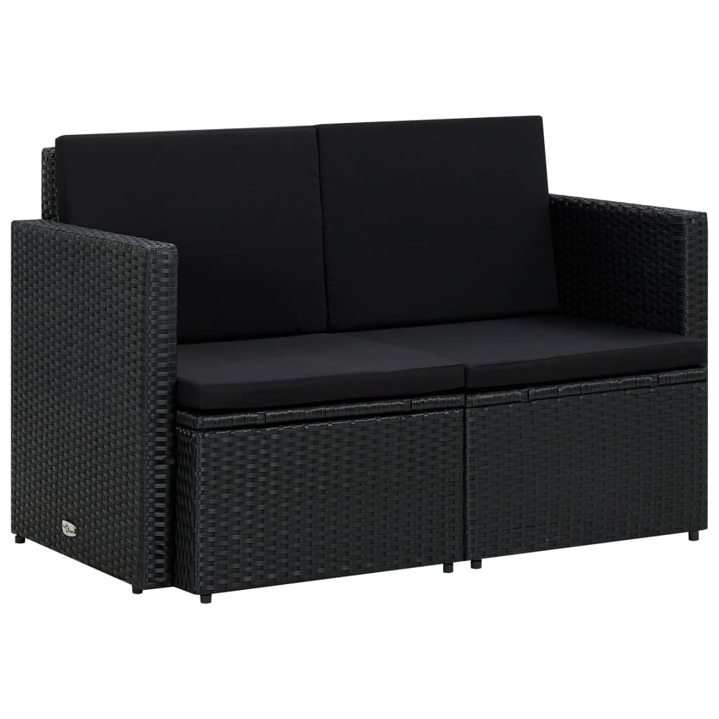Tuinbank 2-Zits Met Kussens Poly Rattan Zwart