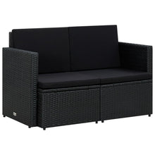 Tuinbank 2-Zits Met Kussens Poly Rattan Zwart