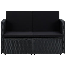 Tuinbank 2-Zits Met Kussens Poly Rattan Zwart