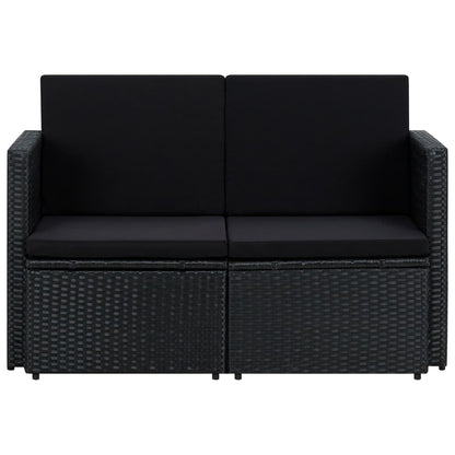 Tuinbank 2-Zits Met Kussens Poly Rattan Zwart
