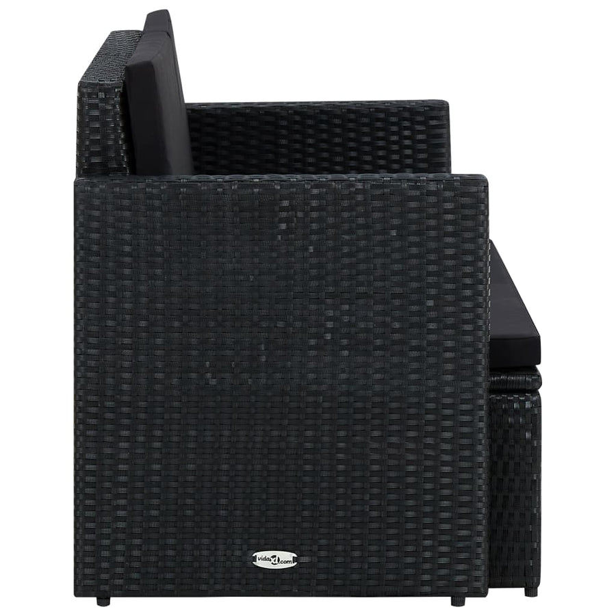 Tuinbank 2-Zits Met Kussens Poly Rattan Zwart