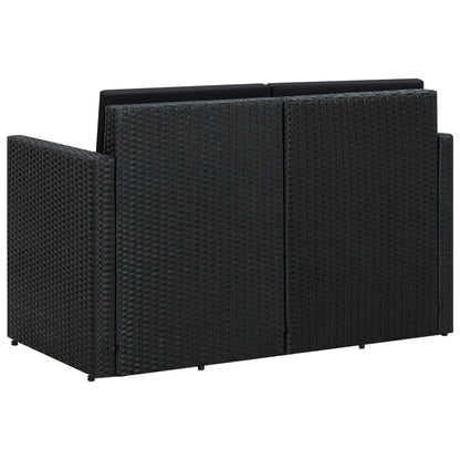 Tuinbank 2-Zits Met Kussens Poly Rattan Zwart