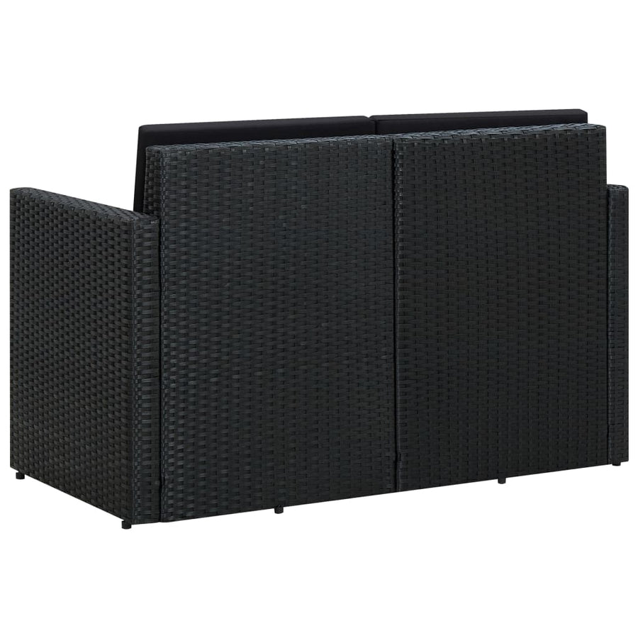 Tuinbank 2-Zits Met Kussens Poly Rattan Zwart