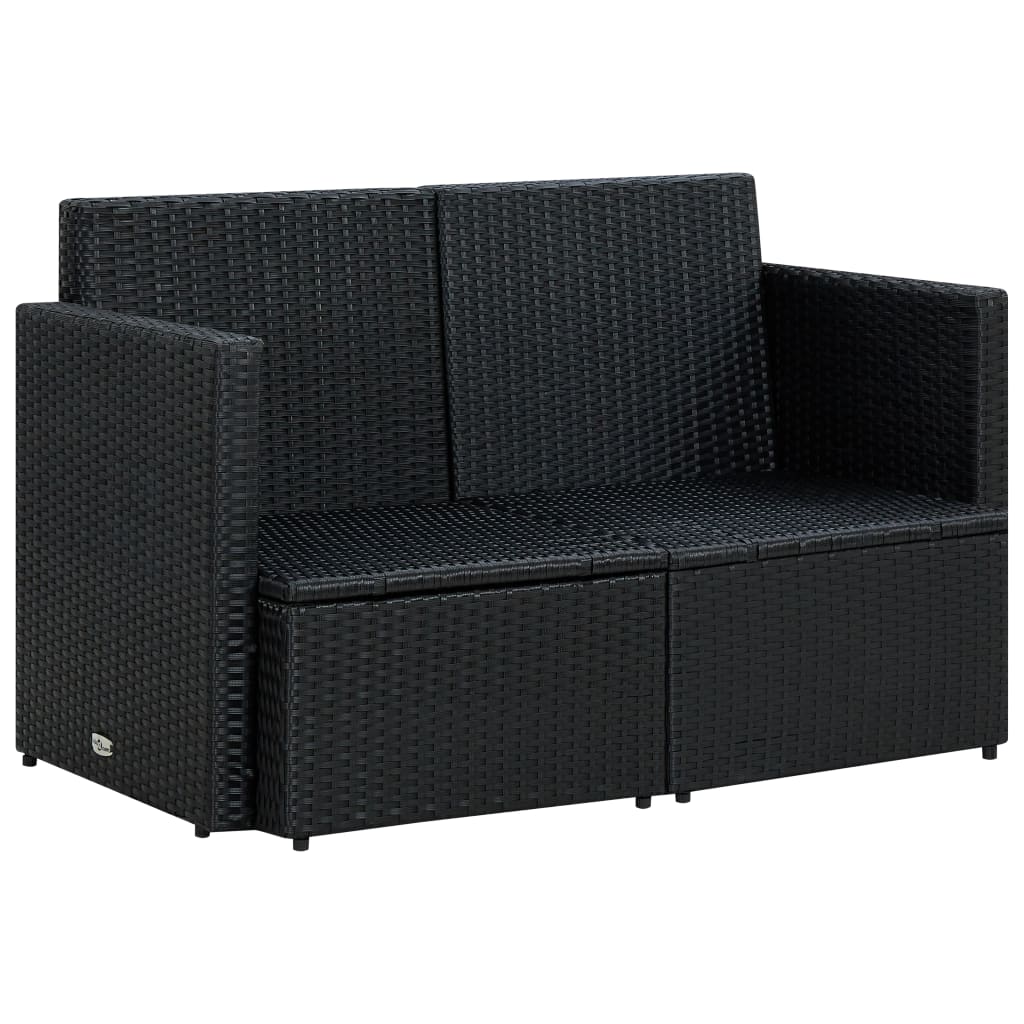 Tuinbank 2-Zits Met Kussens Poly Rattan Zwart