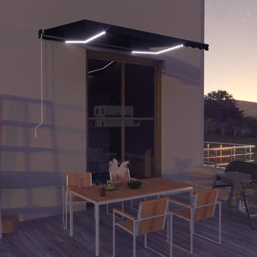 Luifel Handmatig Uittrekbaar Met Led 350 x 250 cm Antraciet