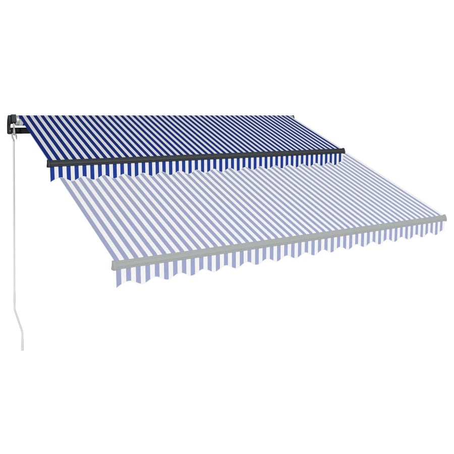 Luifel handmatig uittrekbaar met LED 400x300 cm blauw en wit