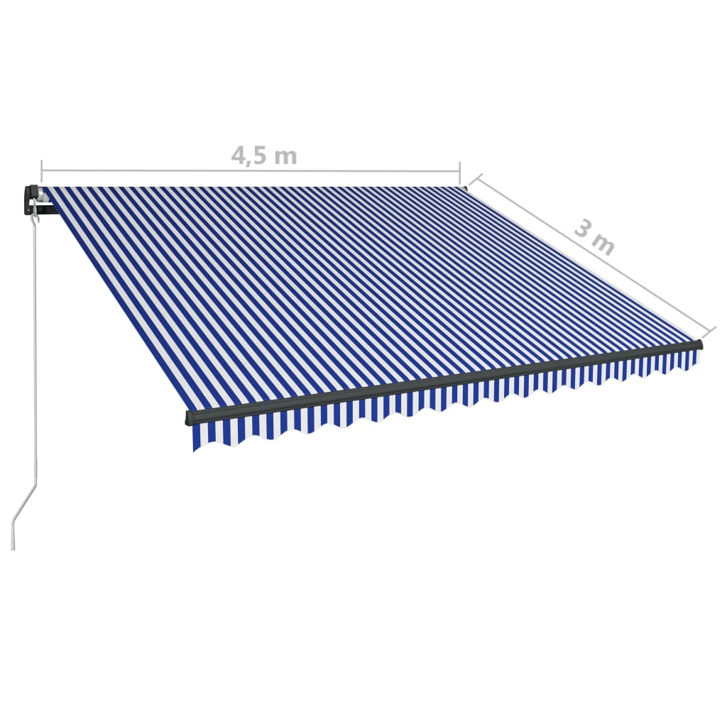 Luifel handmatig uittrekbaar met LED 450x300 cm blauw en wit