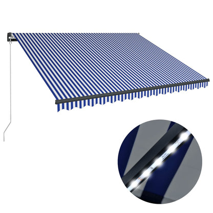 Luifel handmatig uittrekbaar met LED 450x300 cm blauw en wit
