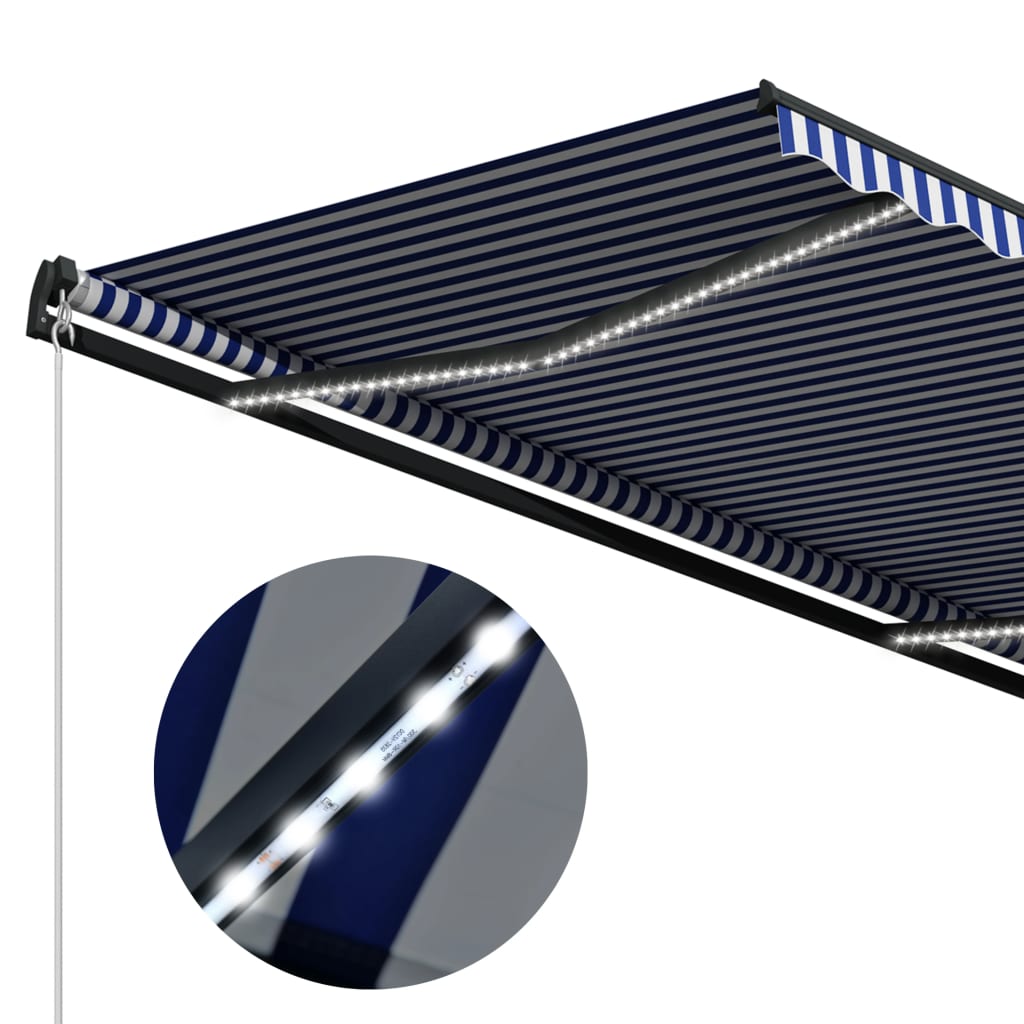 Luifel handmatig uittrekbaar met LED 450x300 cm blauw en wit