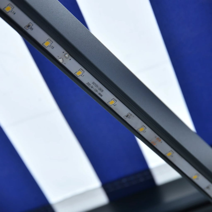 Luifel handmatig uittrekbaar met LED 450x300 cm blauw en wit