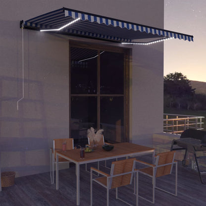 Luifel handmatig uittrekbaar met LED 450x300 cm blauw en wit