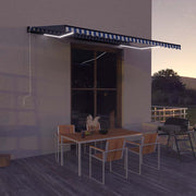 Luifel 500x300 cm blauw wit met windsensor en LED