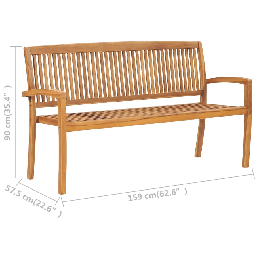 Tuinbank 3-Zits Stapelbaar Massief Teakhout 159 cm