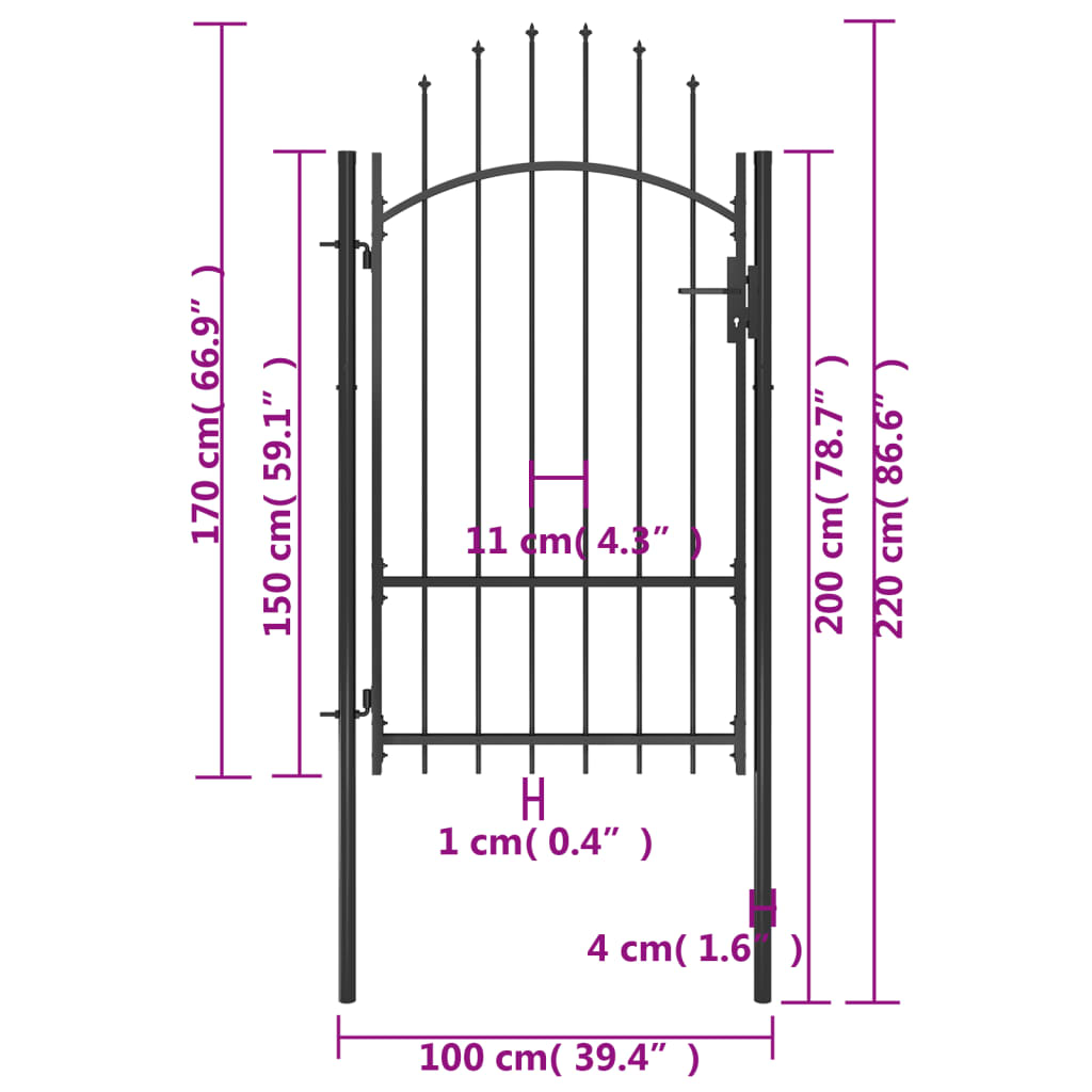 Poort 1x2,2 m staal zwart 2.2 m Zwart