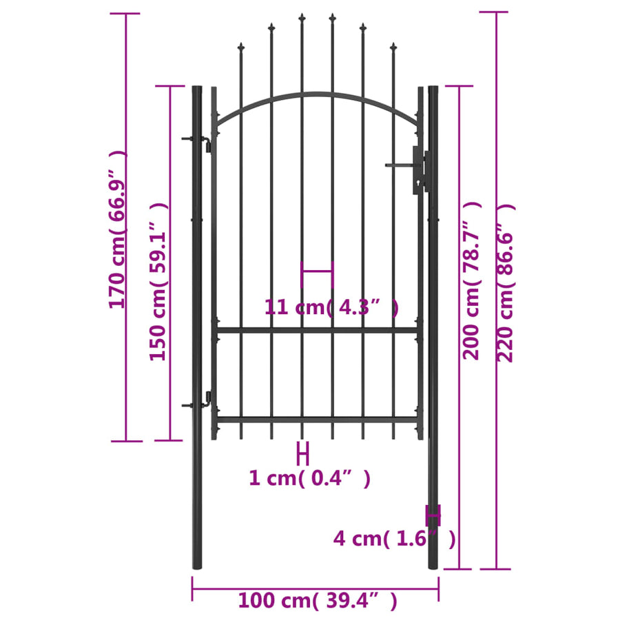 Poort 1x2,2 m staal zwart 2.2 m Zwart