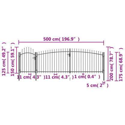 Poort Met Speren Bovenkant 5X2 M Zwart 5 x 2 m