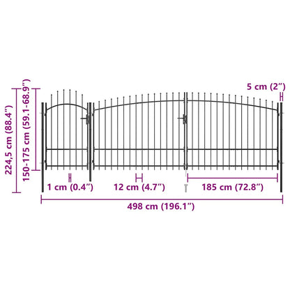 Poort Met Speren Bovenkant 5X2,25 M Zwart
