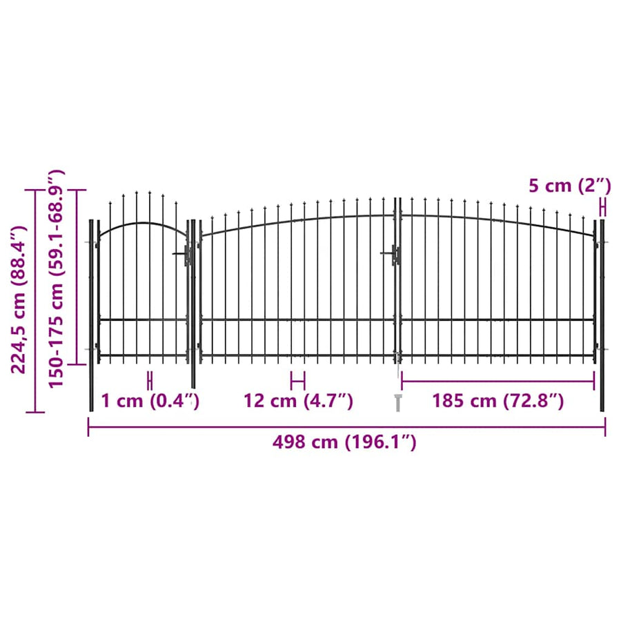 Poort Met Speren Bovenkant 5X2,25 M Zwart