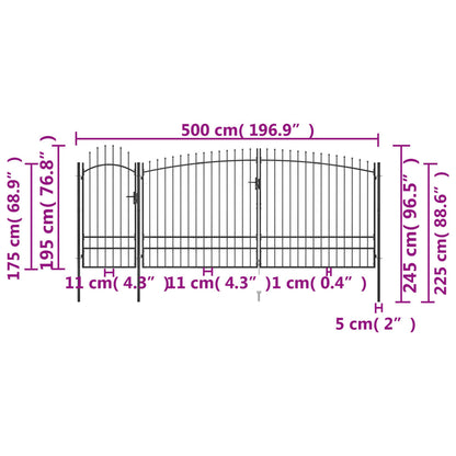 Poort Met Speren Bovenkant 5X2,45 M Zwart 5 x 2.45 m
