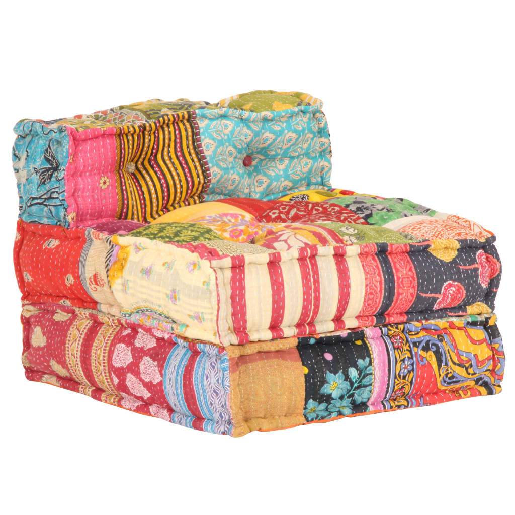Poef Modulair Stof Patchwork Armstoel met rugleuning
