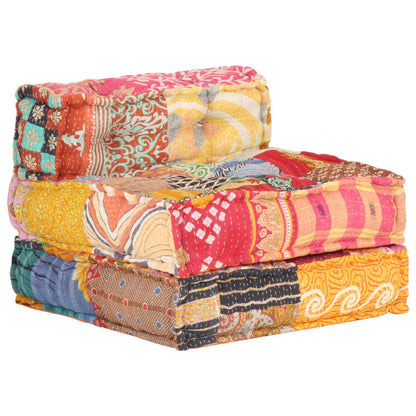 Poef Modulair Stof Patchwork Armstoel met rugleuning