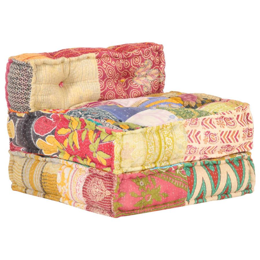 Poef Modulair Stof Patchwork Armstoel met rugleuning