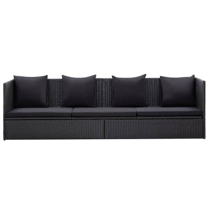Tuinbed Met Kussens Poly Rattan Zwart