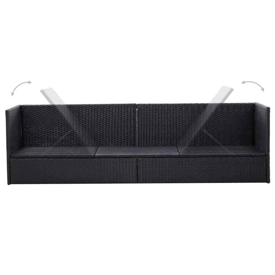 Tuinbed Met Kussens Poly Rattan Zwart