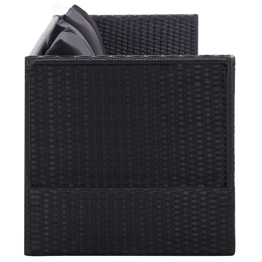 Tuinbed Met Kussens Poly Rattan Zwart