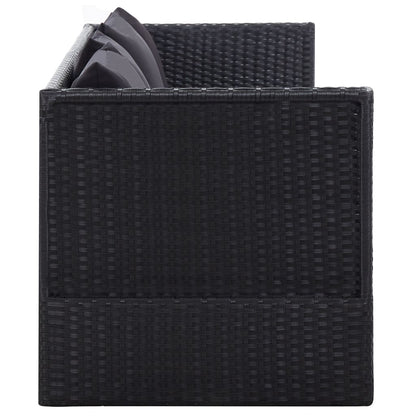Tuinbed Met Kussens Poly Rattan Zwart