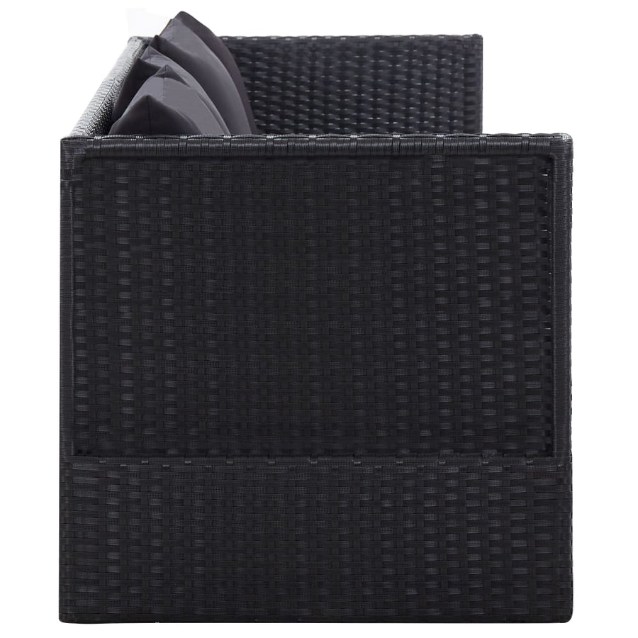 Tuinbed Met Kussens Poly Rattan Zwart