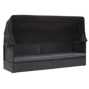 Loungebank poly rattan zwart met luifel 205x62x124 cm