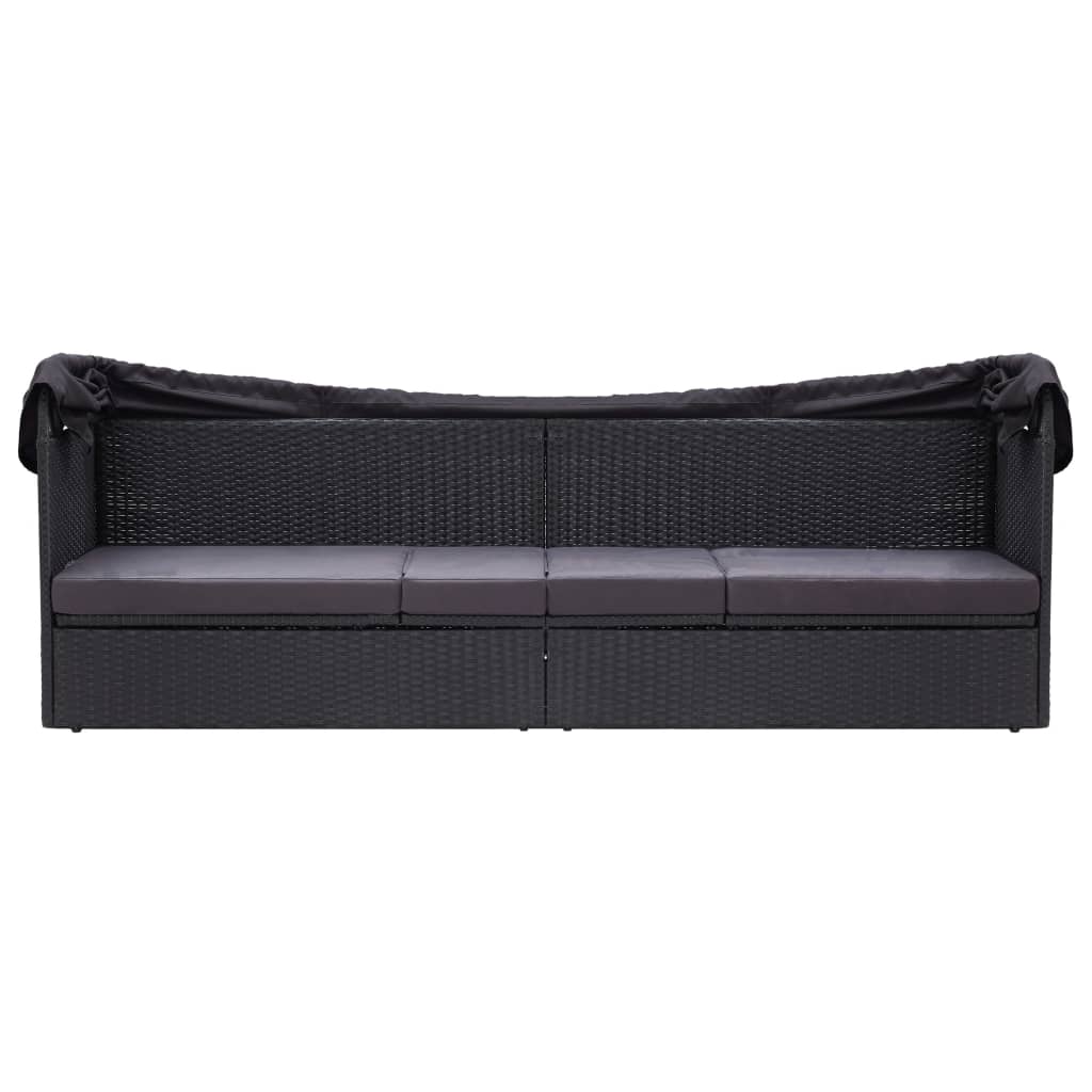 Loungebank Met Luifel Poly Rattan Zwart