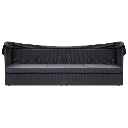 Loungebank Met Luifel Poly Rattan Zwart