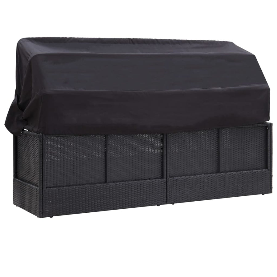 Loungebank Met Luifel Poly Rattan Zwart