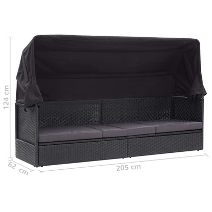 Loungebank Met Luifel Poly Rattan Zwart