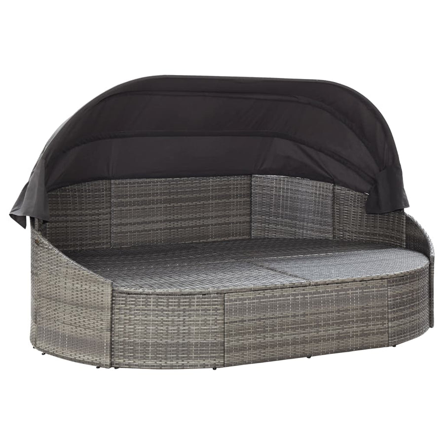 Loungebed Met Luifel Poly Rattan Grijs