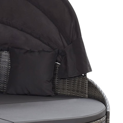 Loungebed Met Luifel Poly Rattan Grijs
