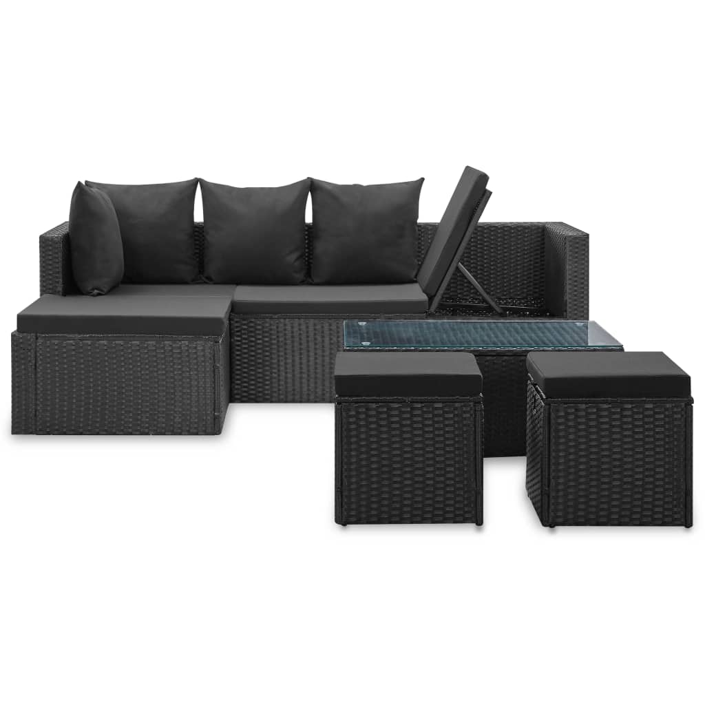 -Delige Loungeset Met Kussens Poly Rattan Zwart