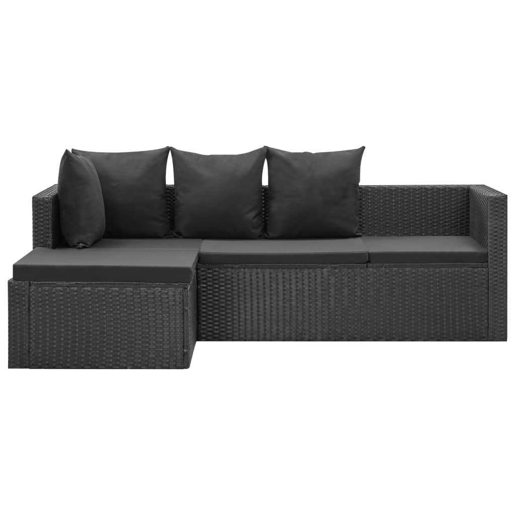 -Delige Loungeset Met Kussens Poly Rattan Zwart
