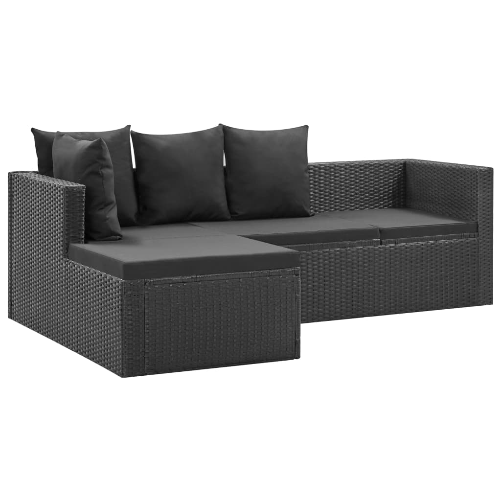 -Delige Loungeset Met Kussens Poly Rattan Zwart
