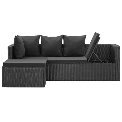 -Delige Loungeset Met Kussens Poly Rattan Zwart